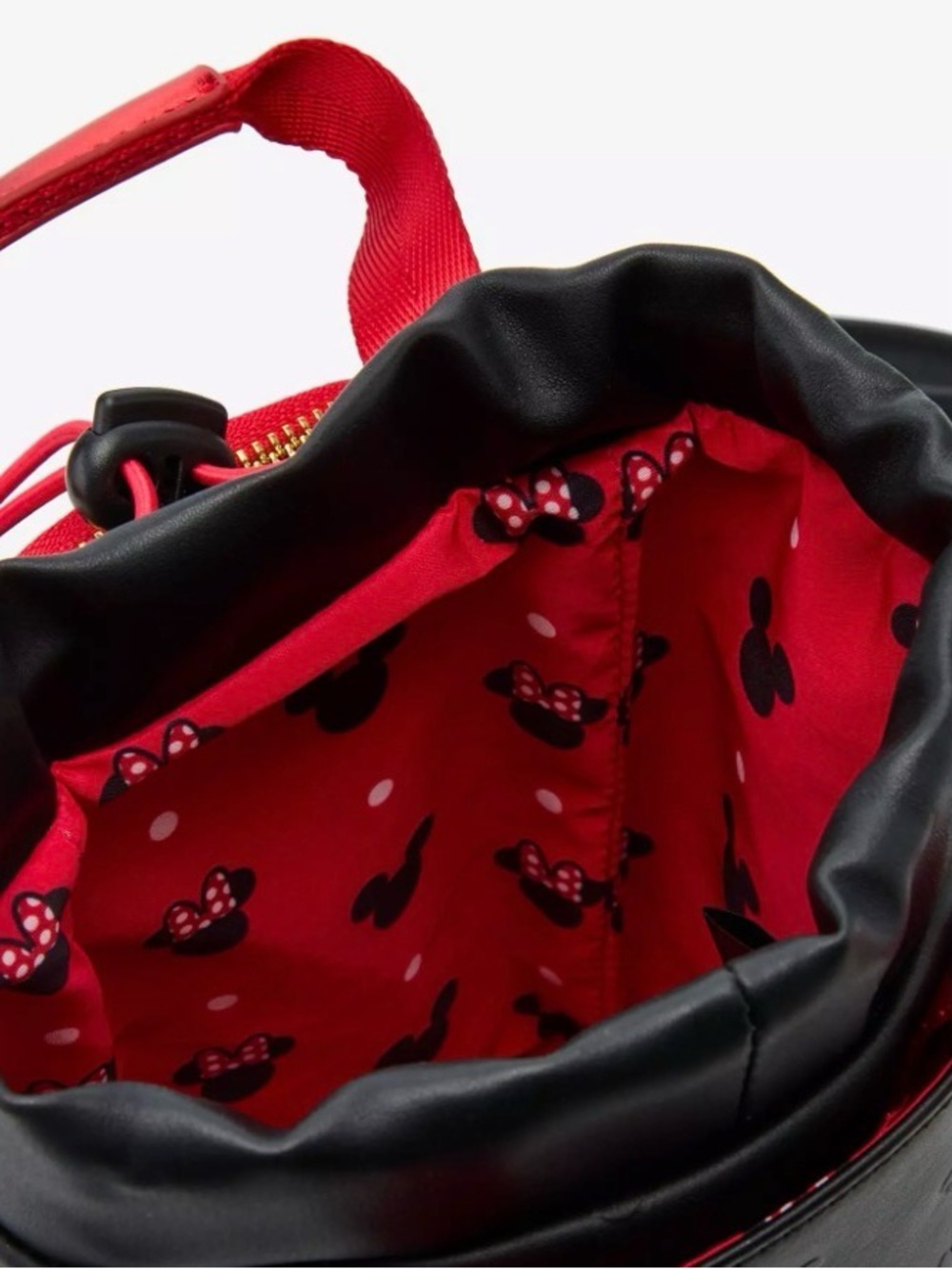 Loungefly Disney Minnie Mouse Metallic Red Embossed Water Bottle Crossbody Bag - Picture 5 of 6